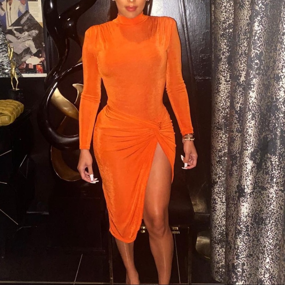 JLuxLabel Orange Namya Knotted Slit Sexy Skirt S - Picture 10 of 16